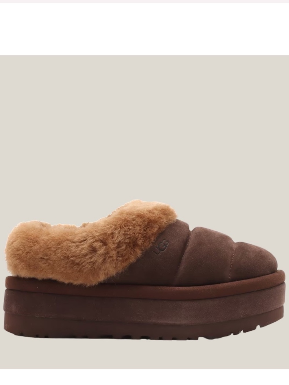 Women's UGG Tazzlita Platform Slipper in Hardwood Brown Suede, Size 8